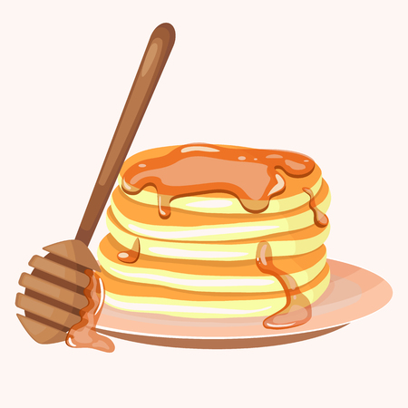 黄色のパンケーキの抽象的なベクトルアイコンイラストロゴ プレート上の自家製ホットケーキ クレープ甘い食べ物からなるパンケーキ パターン ベリー 蜂蜜 バターでおいしいパンケーキを食べる のイラスト素材 ベクタ Image