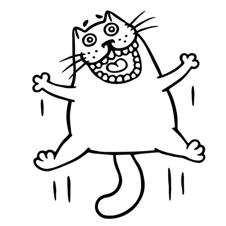 黒眼鏡で盗賊猫 面白い漫画のクールなキャラクター 輪郭フリーハンド デジタル図面かわいい猫 白い色の背景 Web アイコンとシャツの陽気なペット ベクトル図を分離しました のイラスト素材 ベクタ Image