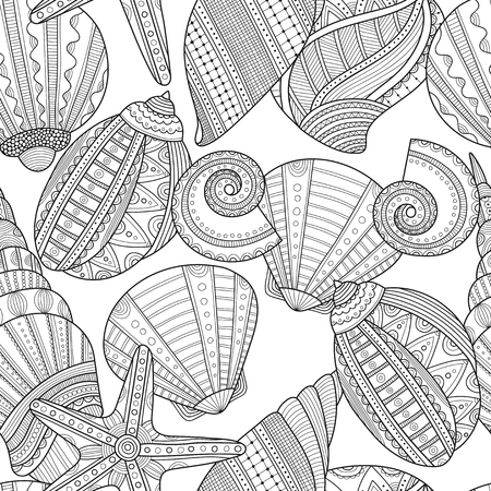 Sea Shells Black And White Seamless Pattern For Coloring Book