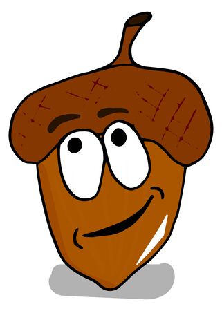 Colorful acorns cartoon character with a pensive look on a white background doodle style.