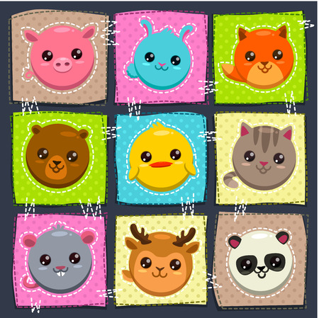 変な丸い動物とともに ベクトルかわいい幼稚なイラスト のイラスト素材 ベクタ Image