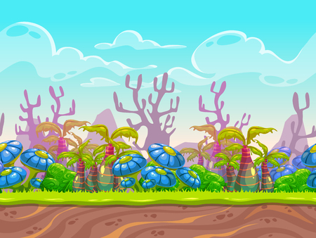 ファンタジー シームレスな外国人が風景 ゲーム デザイン ベクトル空間の背景のレイヤーを分離のイラスト素材 ベクタ Image