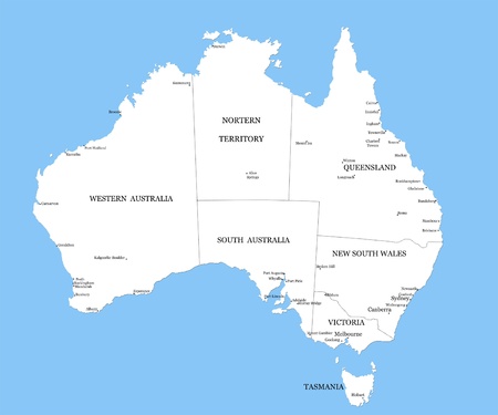 Map of australia with major towns and cities Imagens