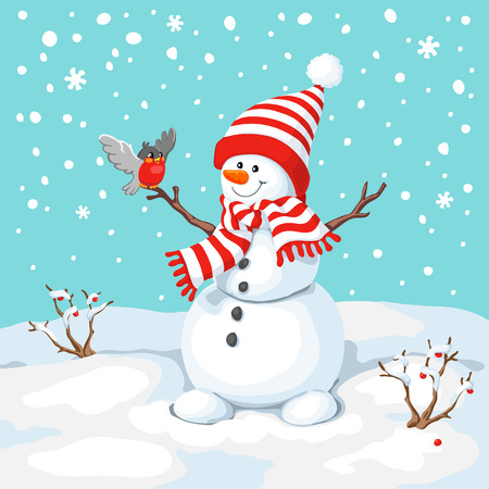 cute christmas greeting card with snowman and bullfinch greeting card with snowmen and snowfall illustration for christmas design - Cute Christmas Pics cute christmas greeting card with snowman and bullfinch greeting card with snowmen and snowfall illustration for christmas design - Cute Christmas Pics
