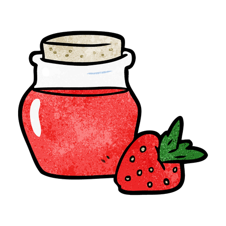 Cartoon jar of strawberry jam illustration on white background. Stock Photo
