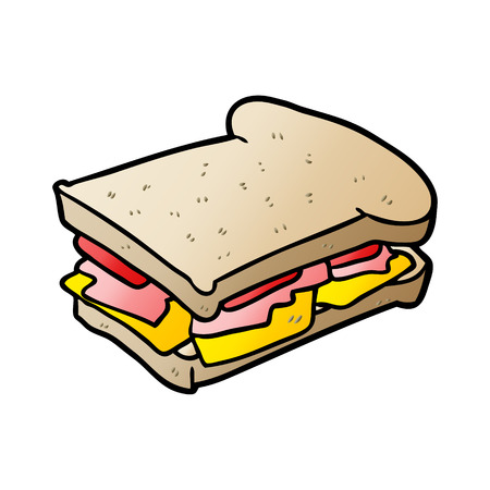 白い背景に漫画ハムチーズトマトサンドイッチイラスト のイラスト素材 ベクタ Image