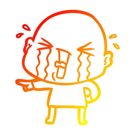 warm gradient line drawing of a cartoon crying bald man