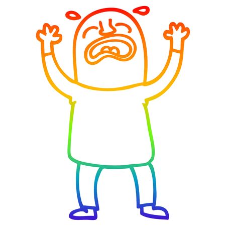 rainbow gradient line drawing of a cartoon crying man