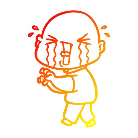 warm gradient line drawing of a cartoon crying bald man Vector Illustration