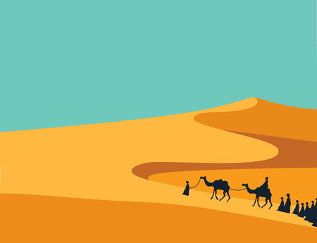 Group Of People With Camels Caravan Riding In Realistic Wide Desert Sands Middle East Group Of People With Camels Caravan Riding In Realistic Wide Desert Sands Middle East