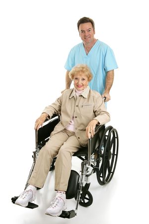 Bastante altos en silla de ruedas siendo empujado por un médico o ... Sillas dico