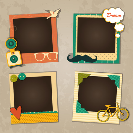 Decorative template frame design for baby photo and memories, scrapbook concept, vector illustration - 33526018