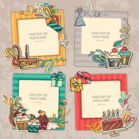 ヴィンテージ背景にコラージュ フォト フレームです 子供や赤ちゃん 家族 思い出のアルバムのテンプレートです スクラップ ブックのコンセプト ベクトル図です のイラスト素材 ベクタ Image