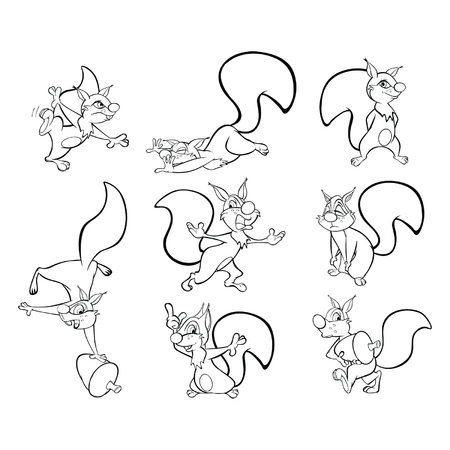 Set of vector cartoon illustration. a cute squirrel for you design. coloring book. outline