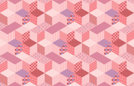 カラフルなハートとシームレスなパッチワークのパターン バレンタインの日のためのかわいいベクター イラスト のイラスト素材 ベクタ Image