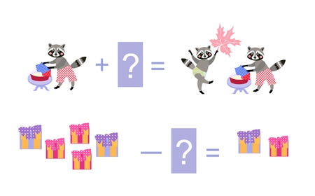 かわいいアライグマの魔法の数学 子供の教育的なゲーム 漫画イラスト数学の足し算と引き算 7 のイラスト素材 ベクタ Image かわいいアライグマの魔法の数学 子供の教育的なゲーム 漫画イラスト数学の足し算と引き算 7 のイラスト素材 ベクタ Image