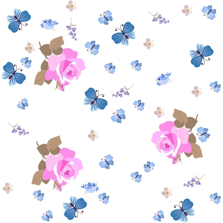 Fashion Printed T-Shirts Flowers with Swirled Branches Butterflies in Watercolor