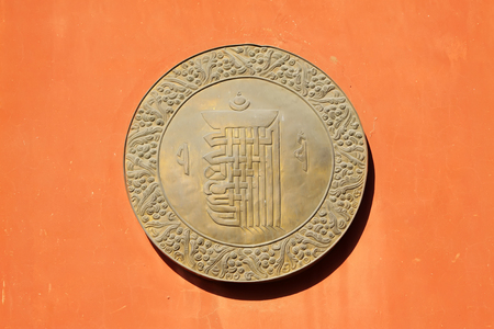 mysterious buddhist patterns and symbols in a temple closeup