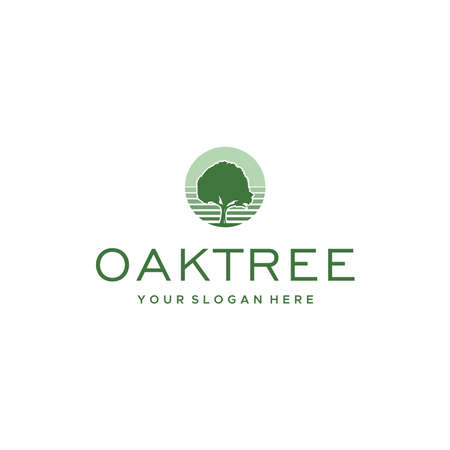 Minimalist oaktree circle leaf plants logo design