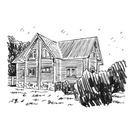 カントリー ハウスのスケッチ ベクトル フリーハンド鉛筆画します のイラスト素材 ベクタ Image