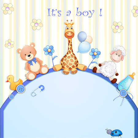 Baby shower card with toys Иллюстрация