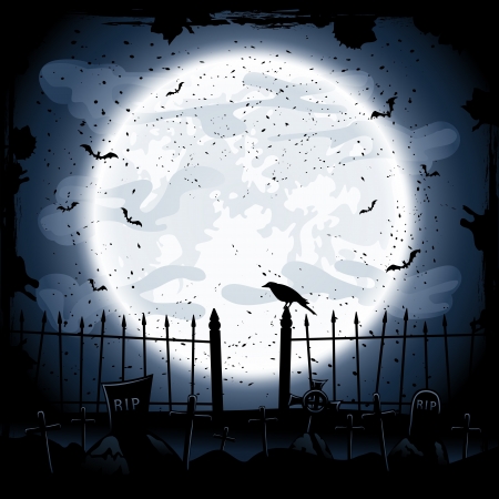 怖いハロウィーンの夜背景 イラスト 墓地のカラス のイラスト素材 ベクタ Image