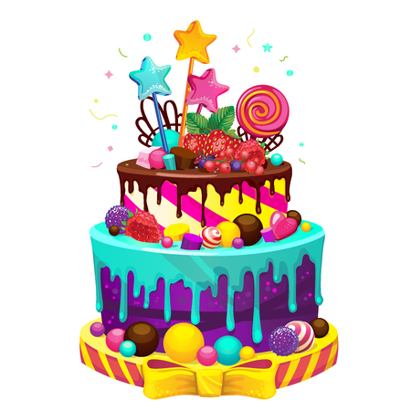 Happy birthday cake bright vector isolated illustration of a festive party cake