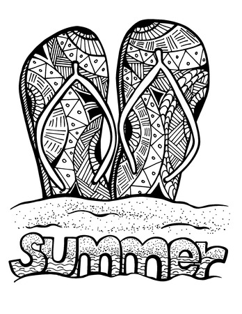 Hand Drawn Tongs A La Plage D Ete Pour Livre De Coloriage Clip Art Libres De Droits Vecteurs Et Illustration Image