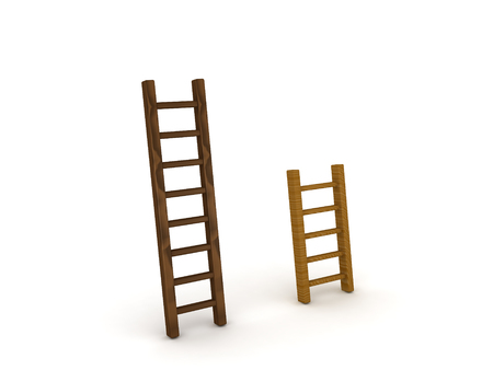 3d illustration of a tall and short ladder. image can be used in comparison scenario. Stock Photo