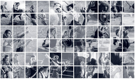 collage of sport photos with people as backgorund