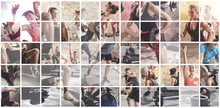 collage of sport photos with people as backgorund