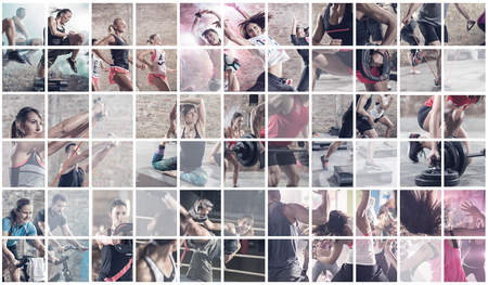 collage of sport photos with people as backgorund
