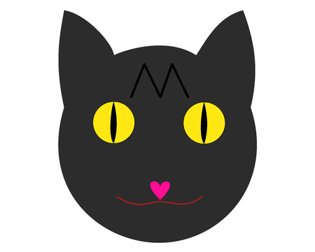 Head of a gray cat in a vector illustration animated cat with heart on nose the image is isolated in a transparent background Stock Photo
