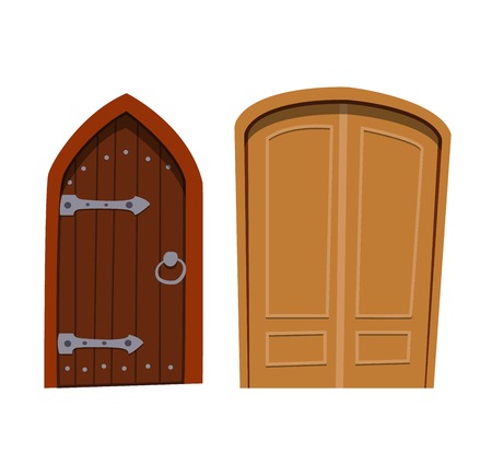 ドアは 白で隔離 正面の家または分離されたフラットなデザイン スタイルの建物のドア ベクトル イラスト分離されたドア モダンな新しい装飾エレガントなルーム デザインのイラスト素材 ベクタ Image