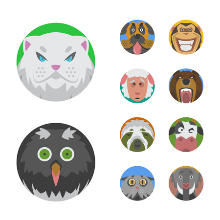 かわいい動物の感情アイコン分離楽しい顔文字絵文字コミック愛らしいペットと式笑顔コレクション野生アバター ベクトル図幸せを設定します のイラスト素材 ベクタ Image