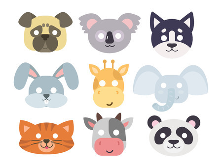 動物カーニバル マスク ベクトルをお祭りの装飾仮面舞踏会やパーティ衣装かわいい漫画ヘッド分離お祝いベクトルのイラストを配した設定します のイラスト素材 ベクタ Image