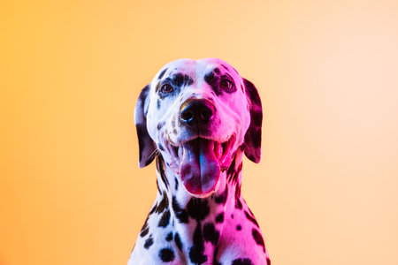 白と黒のダルメシアン犬の背景自然で繁殖の肖像画の写真素材