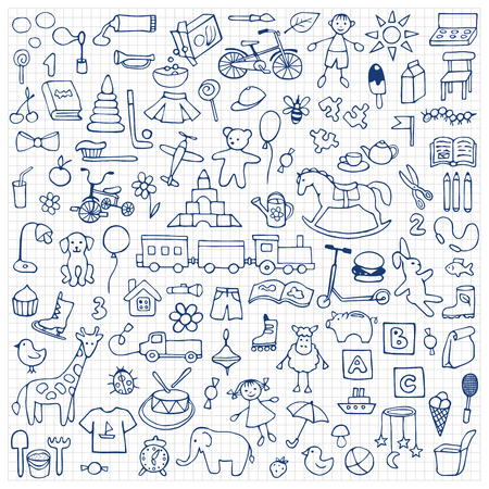 おもちゃ手描き落書きセットのイラスト素材・ベクター Image