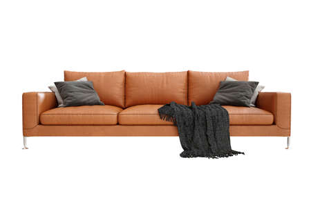 Tan Leather Sofa With White Background