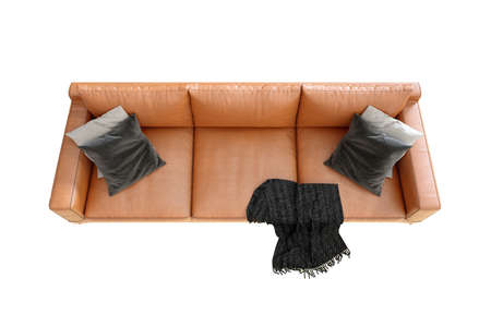 Tan Leather Sofa With White Background