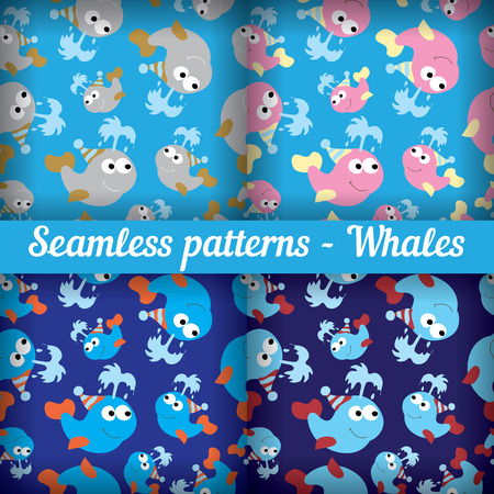 whales set of abstract seamless pattern template backdrop for