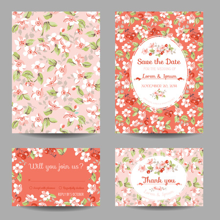 Invitation or Congratulation Card Set - for Wedding, Baby Shower - in vector Иллюстрация