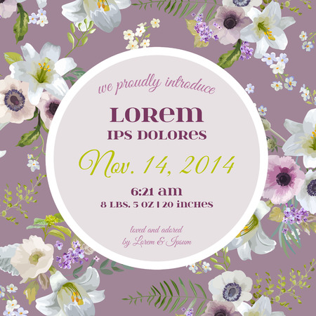 赤ちゃん到着またはシャワー カード フォト フレームとヴィンテージ ユリの花デザイン ベクトル のイラスト素材 ベクタ Image 赤ちゃん到着またはシャワー カード フォト フレームとヴィンテージ ユリの花デザイン ベクトル のイラスト素材 ベクタ Image