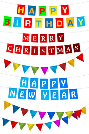 set of multicolored flags with the inscription happy birthday merry christmas happy new year - Merry Christmas And Happy Birthday set of multicolored flags with the inscription happy birthday merry christmas happy new year - Merry Christmas And Happy Birthday