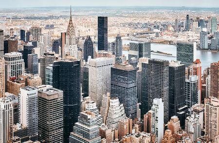 Aerial view of manhattan skyline color toning applied new york city usa Stock Photo