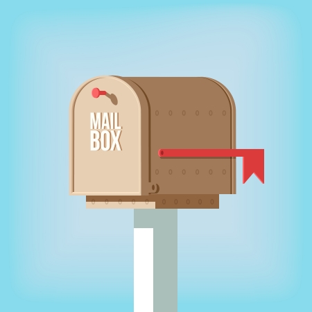 Mail postbox on pole with red flag vector illustration