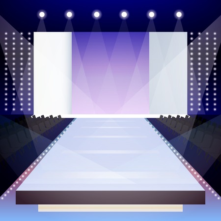 Empty Illuminated Fashion Runway Scene Designer Presentation Poster Vector Illustration Empty Illuminated Fashion Runway Scene Designer Presentation Poster Vector Illustration