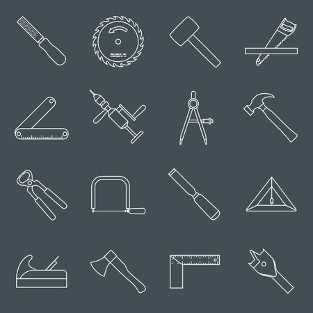 Carpentry Wood Work Tools And Equipment Outline Icons Set With Hammer Saw Pliers Isolated Vector Illustration Carpentry Wood Work Tools And Equipment Outline Icons Set With Hammer Saw Pliers Isolated Vector Illustration