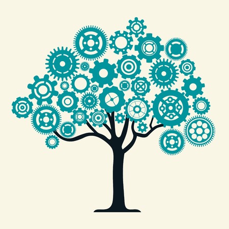 Teamwork industrial machinery and cooperation concept with cog wheel tree vector illustration Stock Photo