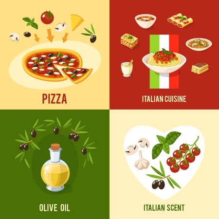 イタリア料理ピザ パスタ チーズ トマト分離ベクトル イラスト入りのイラスト素材 ベクタ Image